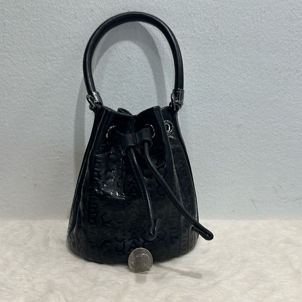 Marc Jacobs monogram black leather mini bucket bag NWOT shiny black hardware